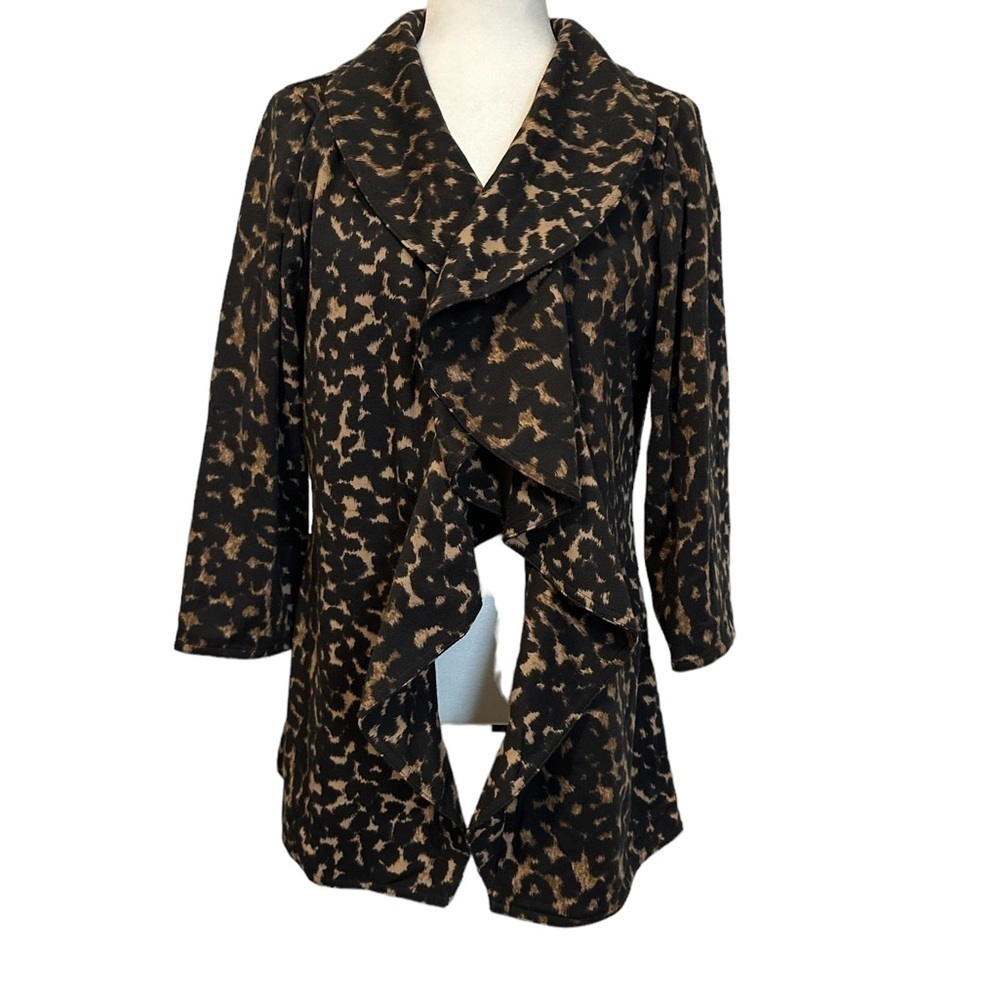 Calvin Klein Waterfall Draped Animal Print Leopard Open Front Blazer Size 8‎
